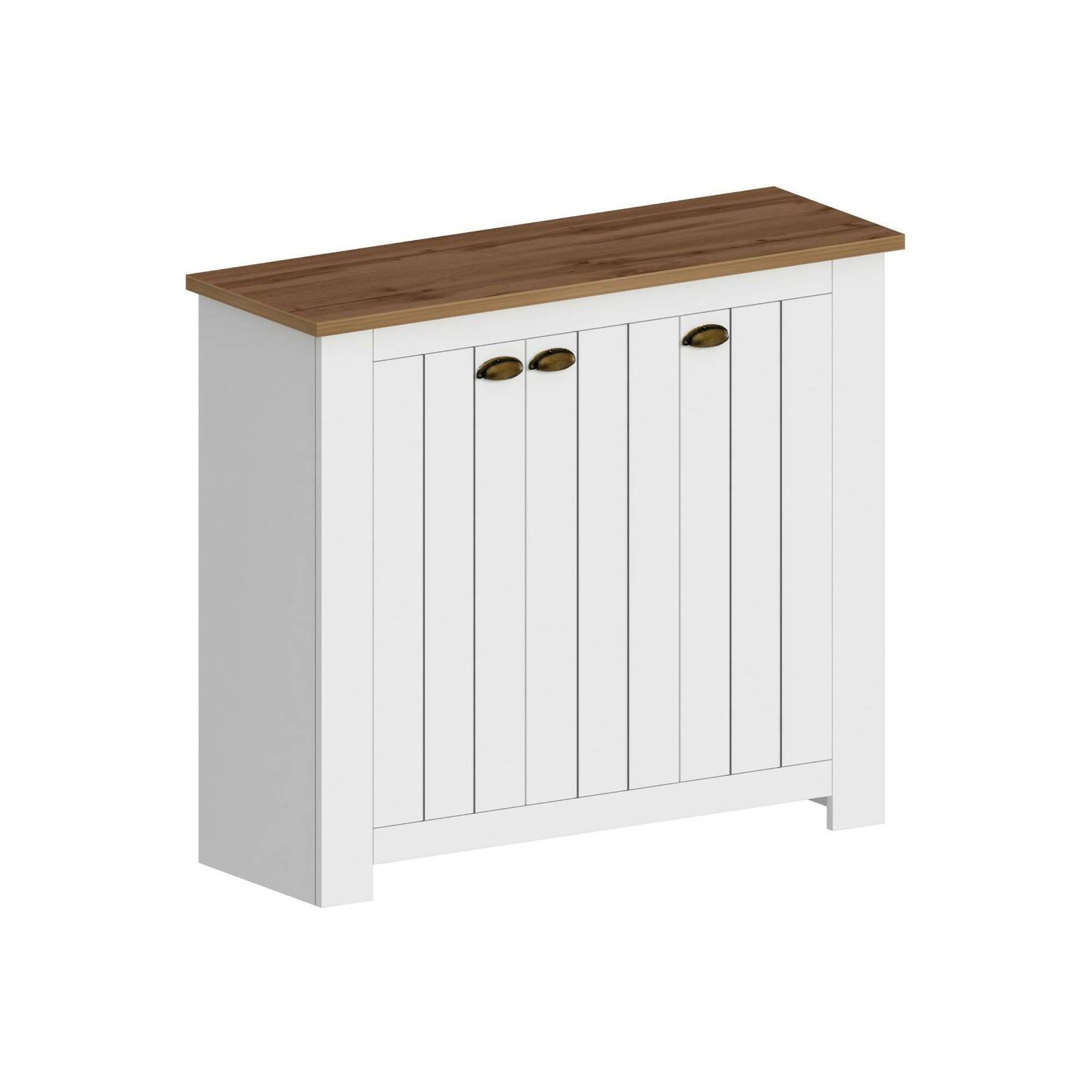 Scarpiera Dcigarin, Porta scarpe salvaspazio a 3 ante, Armadio multifunzione da ingresso, 114x42h100 cm, Bianco e Rovere