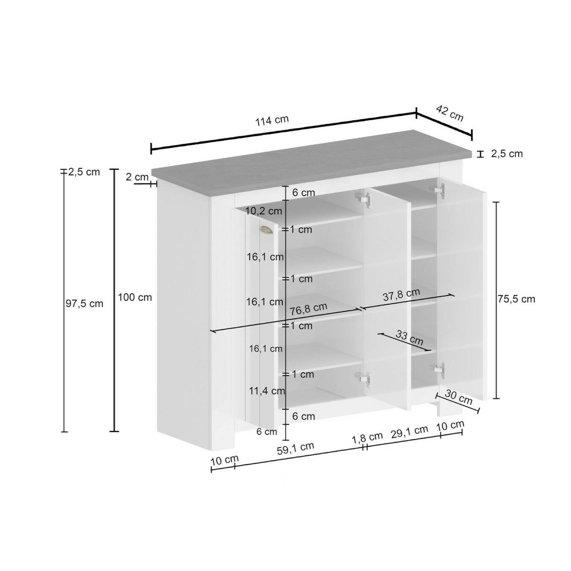 Scarpiera Dcigarin, Porta scarpe salvaspazio a 3 ante, Armadio multifunzione da ingresso, 114x42h100 cm, Bianco e Rovere