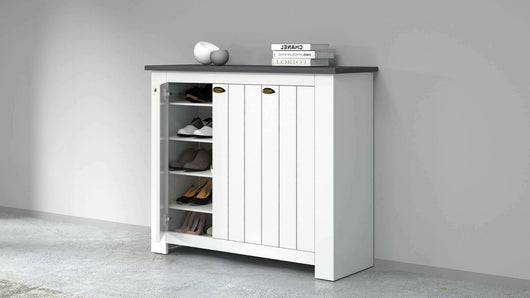 Scarpiera Dcigarin, Porta scarpe salvaspazio a 3 ante, Armadio multifunzione da ingresso, 114x42h100 cm, Bianco e Ardesia