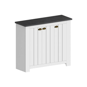 Scarpiera Dcigarin, Porta scarpe salvaspazio a 3 ante, Armadio multifunzione da ingresso, 114x42h100 cm, Bianco e Ardesia