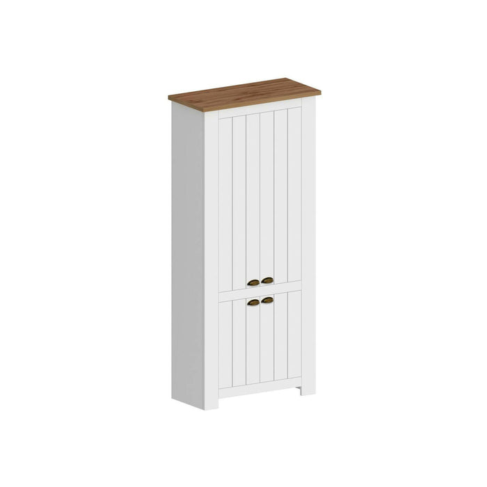 Scarpiera Dcicerell, Porta scarpe salvaspazio a 4 ante, Armadio multifunzione da ingresso, 84x42h200 cm, Bianco e Rovere