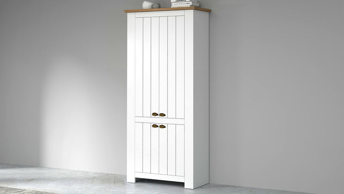 Scarpiera Dcicerell, Porta scarpe salvaspazio a 4 ante, Armadio multifunzione da ingresso, 84x42h200 cm, Bianco e Rovere