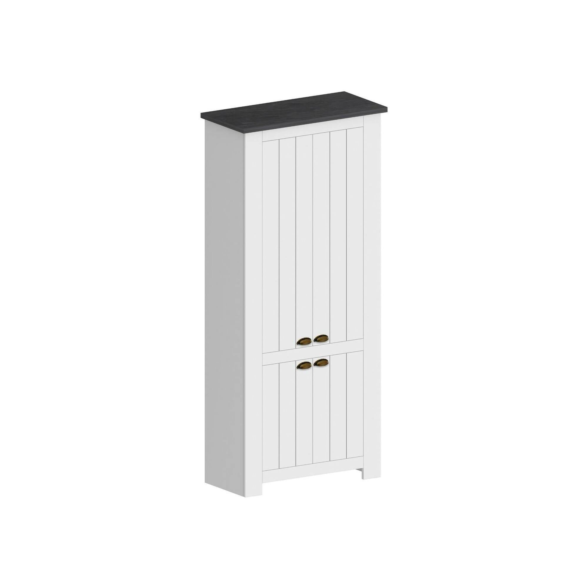 Scarpiera Dcicerell, Porta scarpe salvaspazio a 4 ante, Armadio multifunzione da ingresso, 84x42h200 cm, Bianco e Ardesia