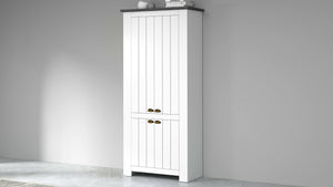 Scarpiera Dcicerell, Porta scarpe salvaspazio a 4 ante, Armadio multifunzione da ingresso, 84x42h200 cm, Bianco e Ardesia