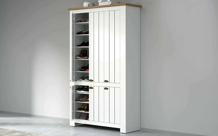 Scarpiera Dchristense, Porta scarpe salvaspazio a 6 ante, Armadio multifunzione da ingresso, 114x42h200 cm, Bianco e Rovere