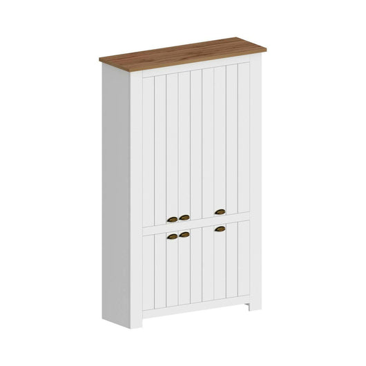 Scarpiera Dchristense, Porta scarpe salvaspazio a 6 ante, Armadio multifunzione da ingresso, 114x42h200 cm, Bianco e Rovere