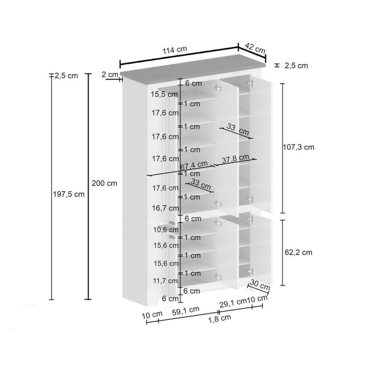 Scarpiera Dchristense, Porta scarpe salvaspazio a 6 ante, Armadio multifunzione da ingresso, 114x42h200 cm, Bianco e Rovere