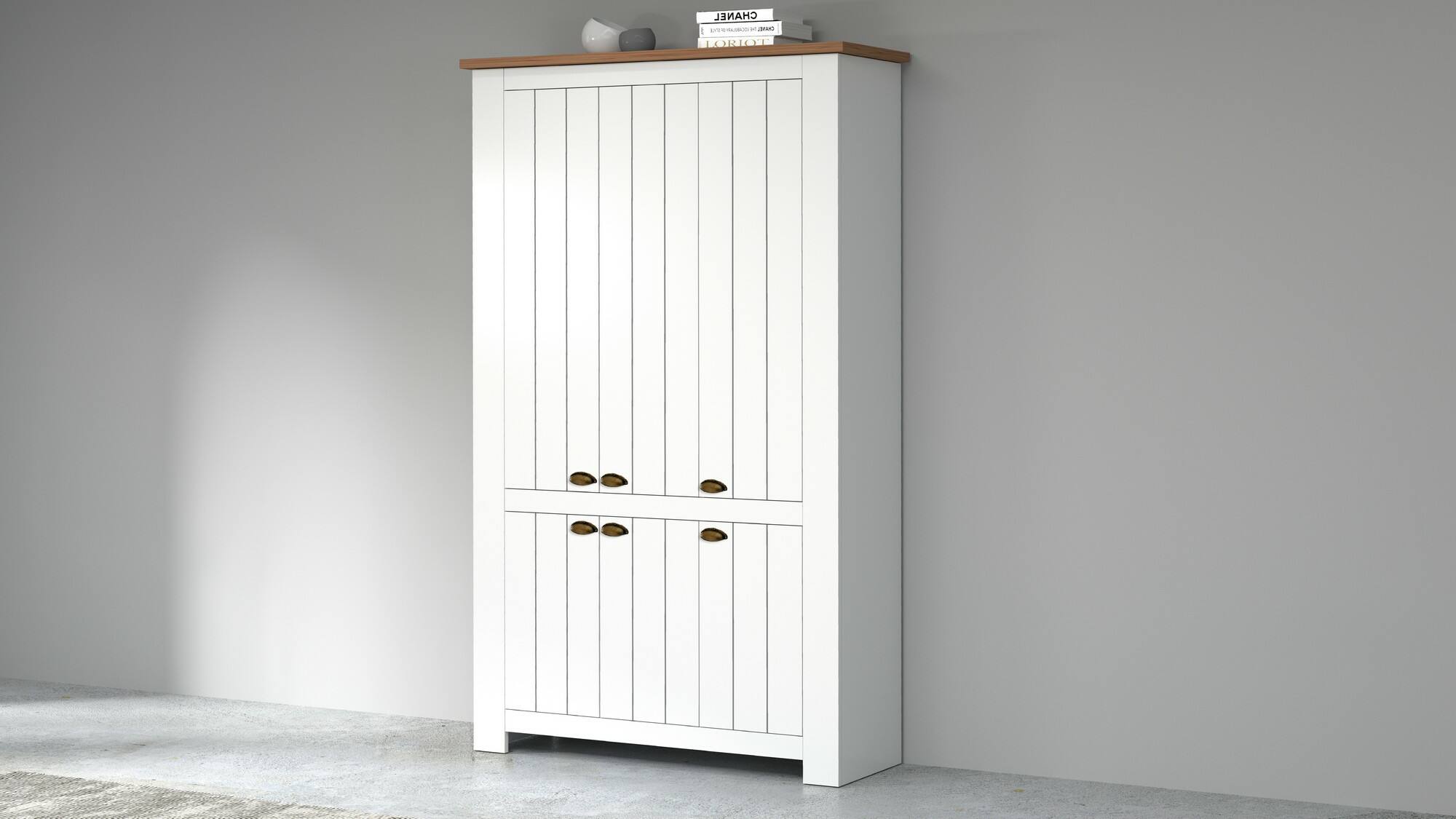 Scarpiera Dchristense, Porta scarpe salvaspazio a 6 ante, Armadio multifunzione da ingresso, 114x42h200 cm, Bianco e Rovere