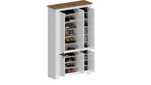 Scarpiera Dchristense, Porta scarpe salvaspazio a 6 ante, Armadio multifunzione da ingresso, 114x42h200 cm, Bianco e Rovere