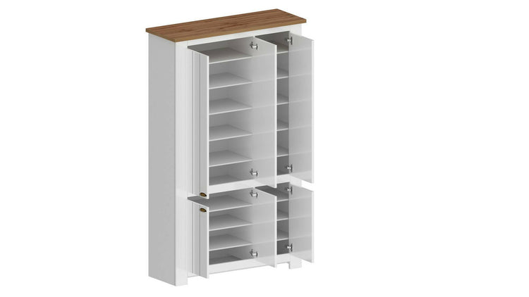 Scarpiera Dchristense, Porta scarpe salvaspazio a 6 ante, Armadio multifunzione da ingresso, 114x42h200 cm, Bianco e Rovere