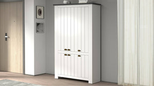 Scarpiera Dchristense, Porta scarpe salvaspazio a 6 ante, Armadio multifunzione da ingresso, 114x42h200 cm, Bianco e Ardesia