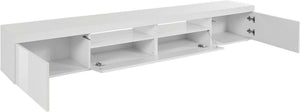 Mobile porta TV Dconsigl, Credenza bassa da soggiorno a 3 ante, Base porta TV, 240x40h35 cm, Bianco lucido