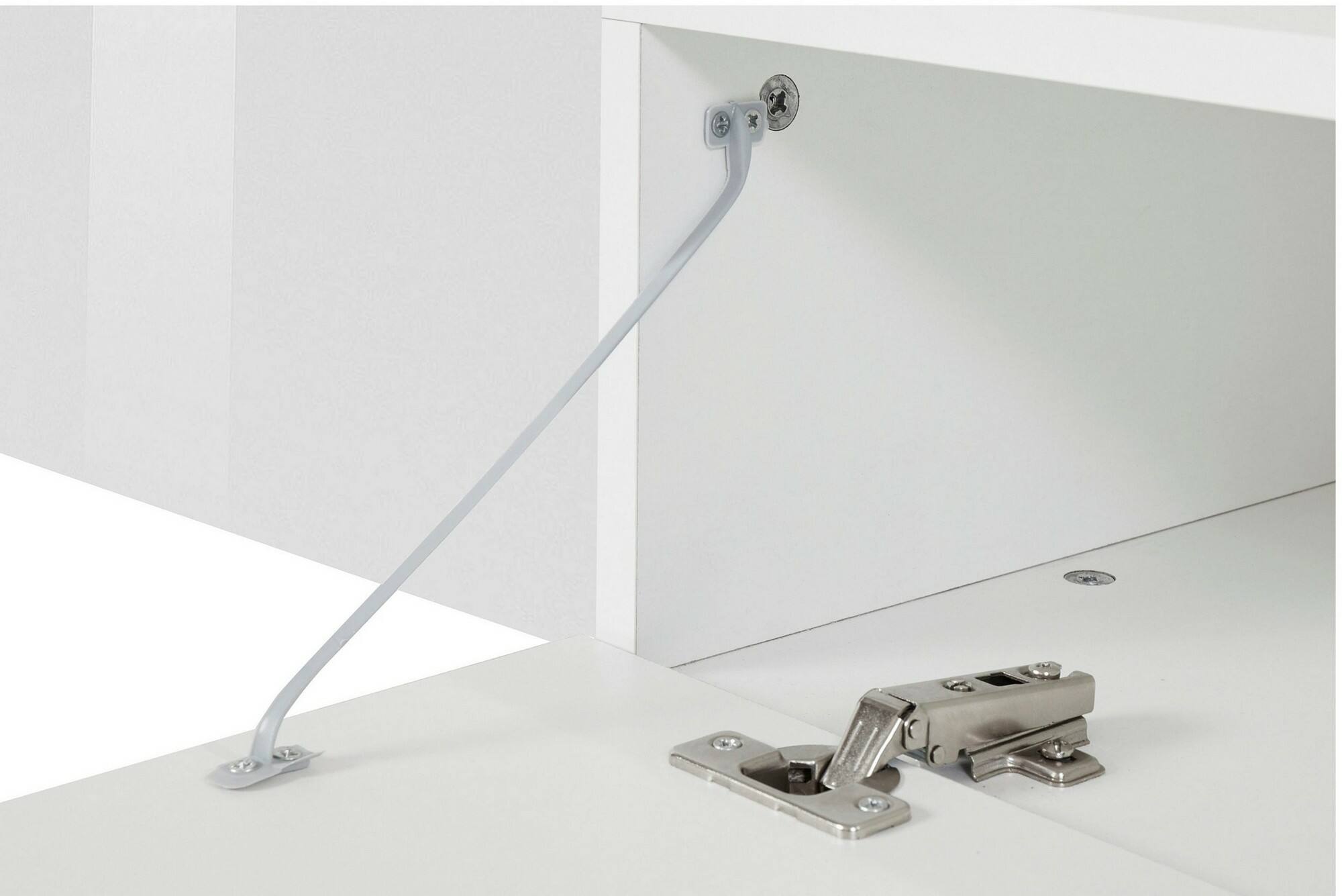 Mobile porta TV Dconsigl, Credenza bassa da soggiorno a 3 ante, Base porta TV, 240x40h35 cm, Bianco lucido