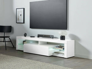 Mobile porta TV Dcompagno, Base porta TV, Credenza bassa da soggiorno a 1 anta, 100% Made in Italy, 160x40h35 cm, Bianco lucido