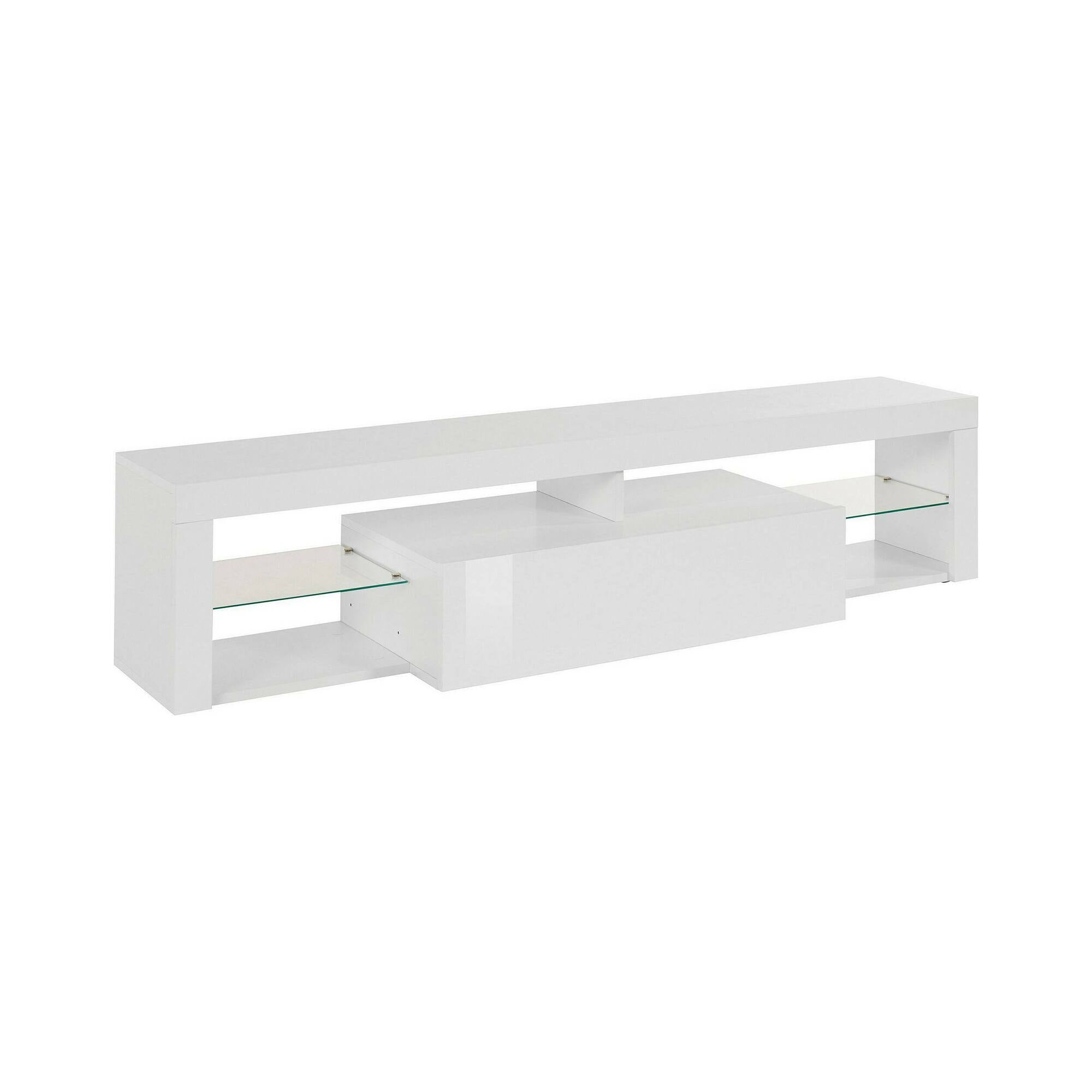 Mobile porta TV Dcompagno, Base porta TV, Credenza bassa da soggiorno a 1 anta, 100% Made in Italy, 160x40h35 cm, Bianco lucido