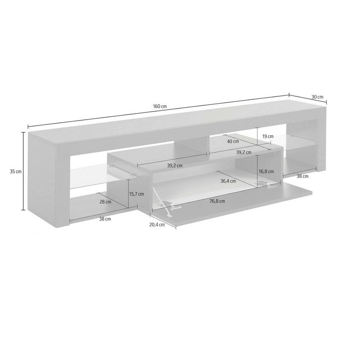 Mobile porta TV Dcompagno, Base porta TV, Credenza bassa da soggiorno a 1 anta, 100% Made in Italy, 160x40h35 cm, Bianco lucido