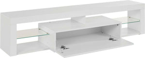 Mobile porta TV Dcompagno, Base porta TV, Credenza bassa da soggiorno a 1 anta, 100% Made in Italy, 160x40h35 cm, Bianco lucido