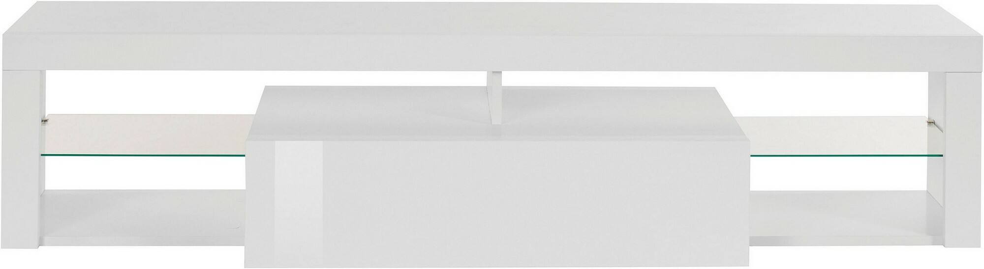 Mobile porta TV Dcompagno, Base porta TV, Credenza bassa da soggiorno a 1 anta, 100% Made in Italy, 160x40h35 cm, Bianco lucido