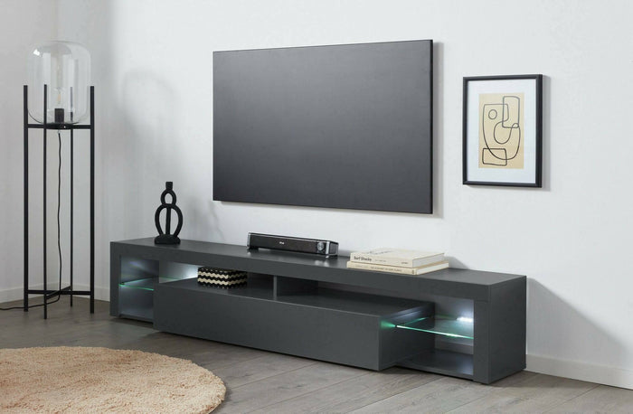 Mobile porta TV Dcolombin, Base porta TV, Credenza bassa da soggiorno a 1 anta, 100% Made in Italy, 200x40h35 cm, Antracite