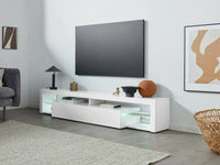 Mobile porta TV Dcolombin, Base porta TV, Credenza bassa da soggiorno a 1 anta, 100% Made in Italy, 200x40h35 cm, Bianco lucido