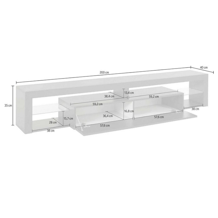 Mobile porta TV Dcolombin, Base porta TV, Credenza bassa da soggiorno a 1 anta, 100% Made in Italy, 200x40h35 cm, Bianco lucido