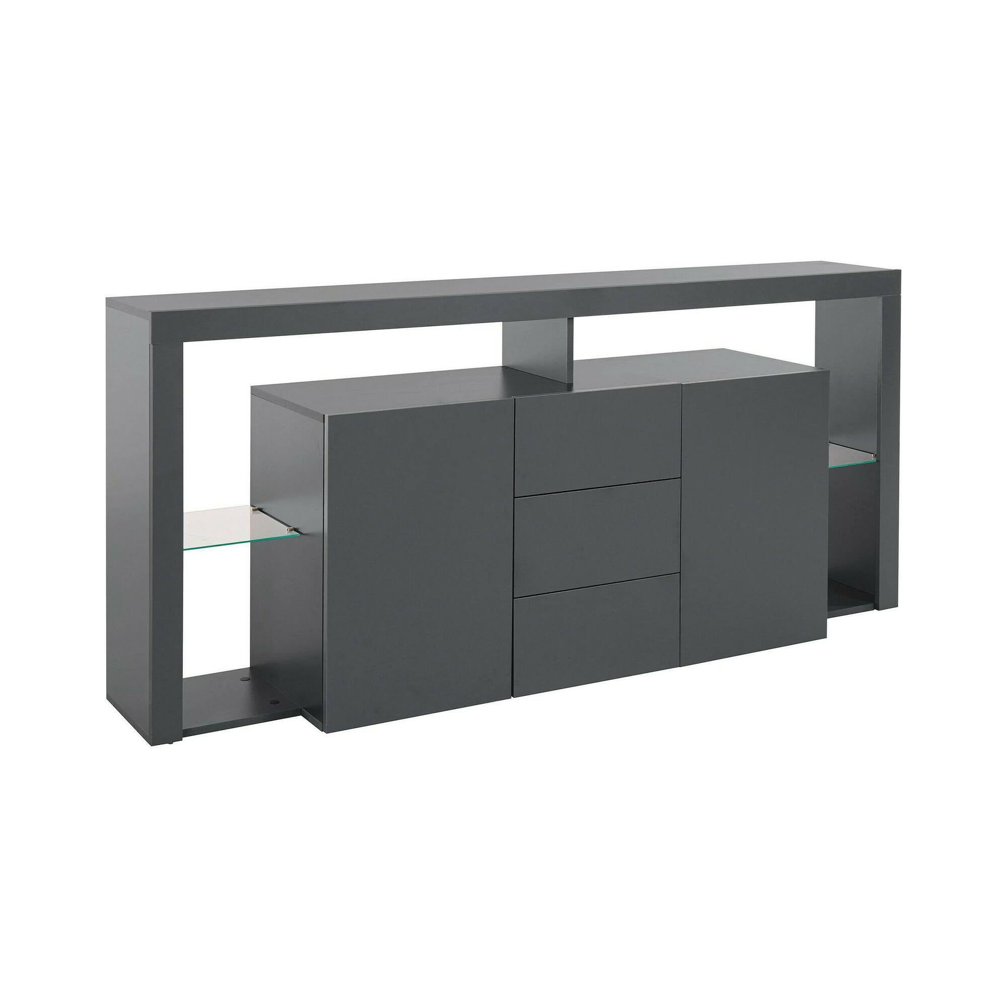 Credenza Ddapozz, Buffet da soggiorno a 2 ante e 3 cassetti, Madia da salotto, Credenza moderna, 100% Made in Italy, 180x40h80 cm, Antracite