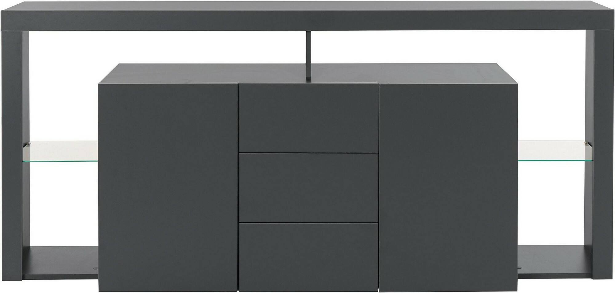 Credenza Ddapozz, Buffet da soggiorno a 2 ante e 3 cassetti, Madia da salotto, Credenza moderna, 100% Made in Italy, 180x40h80 cm, Antracite