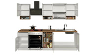 Cucina completa Dceccaron, Cucina pratica e salvaspazio, Parete da cucina con 8 ante e 1 cassetto, 100% Made in Italy, 255x60h85 cm, Bianco lucido e Rovere