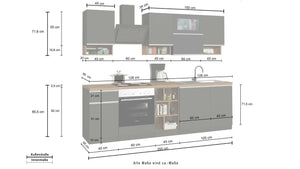 Cucina completa Dceccaron, Cucina pratica e salvaspazio, Parete da cucina con 8 ante e 1 cassetto, 100% Made in Italy, 255x60h85 cm, Bianco lucido e Rovere