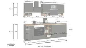 Cucina completa Dceccaron, Cucina pratica e salvaspazio, Parete da cucina con 8 ante e 1 cassetto, 100% Made in Italy, 255x60h85 cm, Bianco lucido e Ardesia