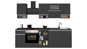 Cucina completa Dceccaron, Cucina pratica e salvaspazio, Parete da cucina con 8 ante e 1 cassetto, 100% Made in Italy, 255x60h85 cm, Antracite e Ardesia