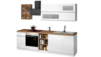 Cucina completa Dcastill, Cucina pratica e salvaspazio, Parete da cucina con 5 ante e 1 cassetto, 100% Made in Italy, 255x60h85 cm, Bianco lucido e Rovere