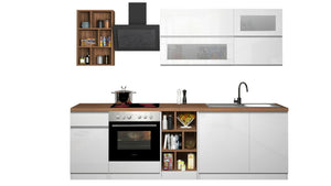 Cucina completa Dcastill, Cucina pratica e salvaspazio, Parete da cucina con 5 ante e 1 cassetto, 100% Made in Italy, 255x60h85 cm, Bianco lucido e Rovere