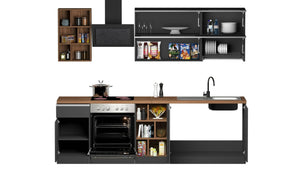 Cucina completa Dcastill, Cucina pratica e salvaspazio, Parete da cucina con 5 ante e 1 cassetto, 100% Made in Italy, 255x60h85 cm, Antracite e Rovere