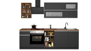 Cucina completa Dcastill, Cucina pratica e salvaspazio, Parete da cucina con 5 ante e 1 cassetto, 100% Made in Italy, 255x60h85 cm, Antracite e Rovere