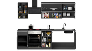 Cucina completa Dcastill, Cucina pratica e salvaspazio, Parete da cucina con 5 ante e 1 cassetto, 100% Made in Italy, 255x60h85 cm, Antracite e Ardesia