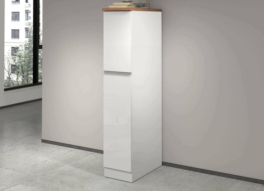 Dispensa da cucina Dcasiragh, Mobile multiuso, Armadio portaoggetti a 2 cassettoni, 100% Made in Italy, 30x60h165 cm, Bianco lucido e Rovere