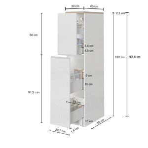 Dispensa da cucina Dcasiragh, Mobile multiuso, Armadio portaoggetti a 2 cassettoni, 100% Made in Italy, 30x60h165 cm, Antracite e Ardesia