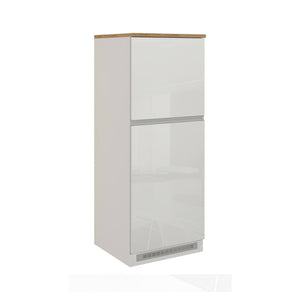 Dispensa da cucina Dcasasol, Mobile multiuso, Armadio porta frigo a 2 ante, 100% Made in Italy, 60x60h165 cm, Bianco lucido e Rovere