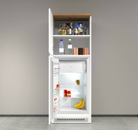 Dispensa da cucina Dcasasol, Mobile multiuso, Armadio porta frigo a 2 ante, 100% Made in Italy, 60x60h165 cm, Bianco lucido e Rovere