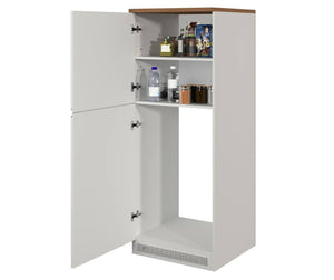 Dispensa da cucina Dcasasol, Mobile multiuso, Armadio porta frigo a 2 ante, 100% Made in Italy, 60x60h165 cm, Bianco lucido e Rovere