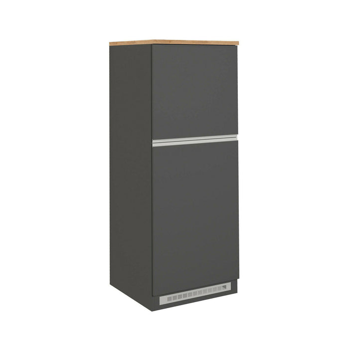 Dispensa da cucina Dcasasol, Mobile multiuso, Armadio porta frigo a 2 ante, 100% Made in Italy, 60x60h165 cm, Antracite e Rovere