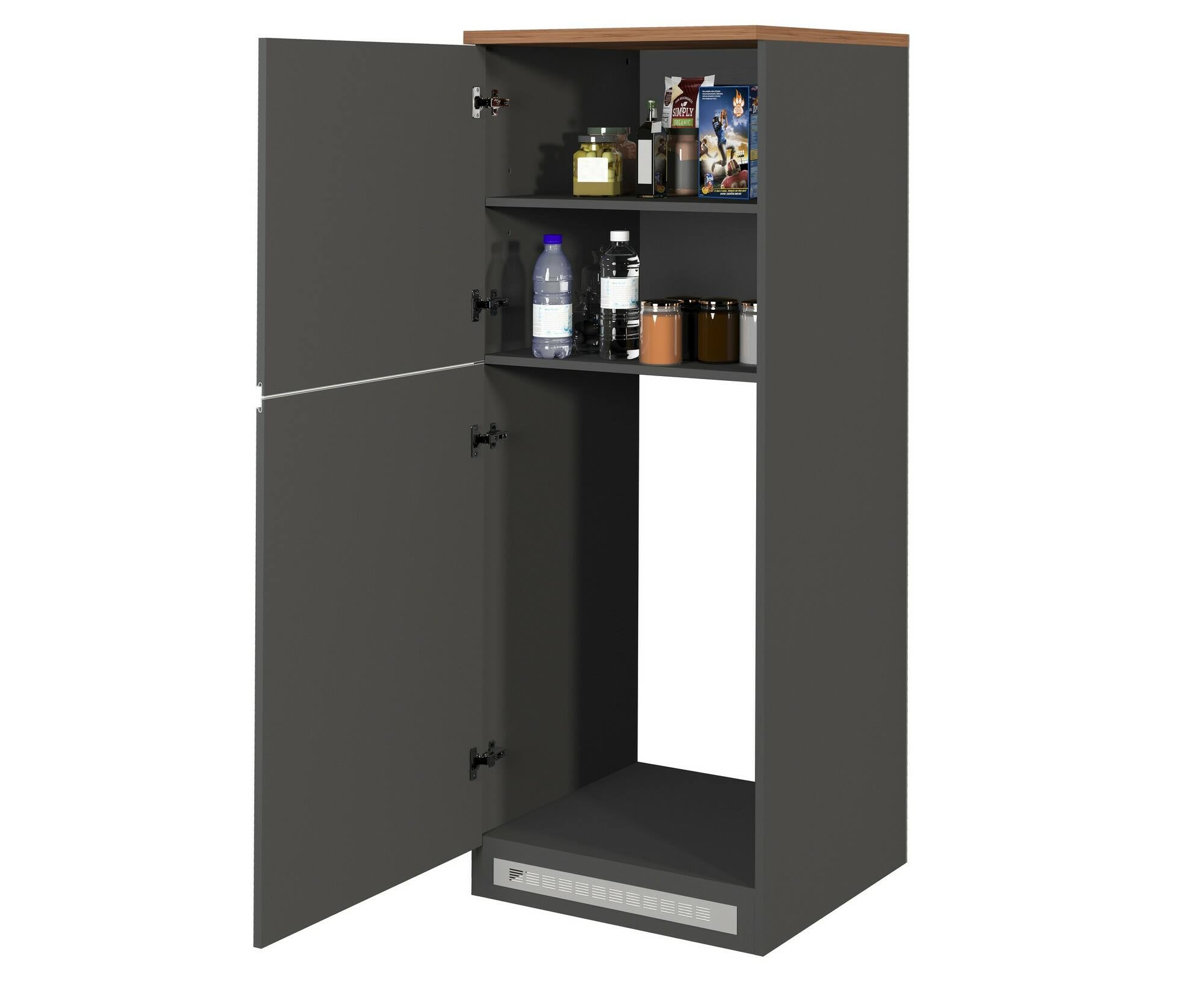 Dispensa da cucina Dcasasol, Mobile multiuso, Armadio porta frigo a 2 ante, 100% Made in Italy, 60x60h165 cm, Antracite e Rovere