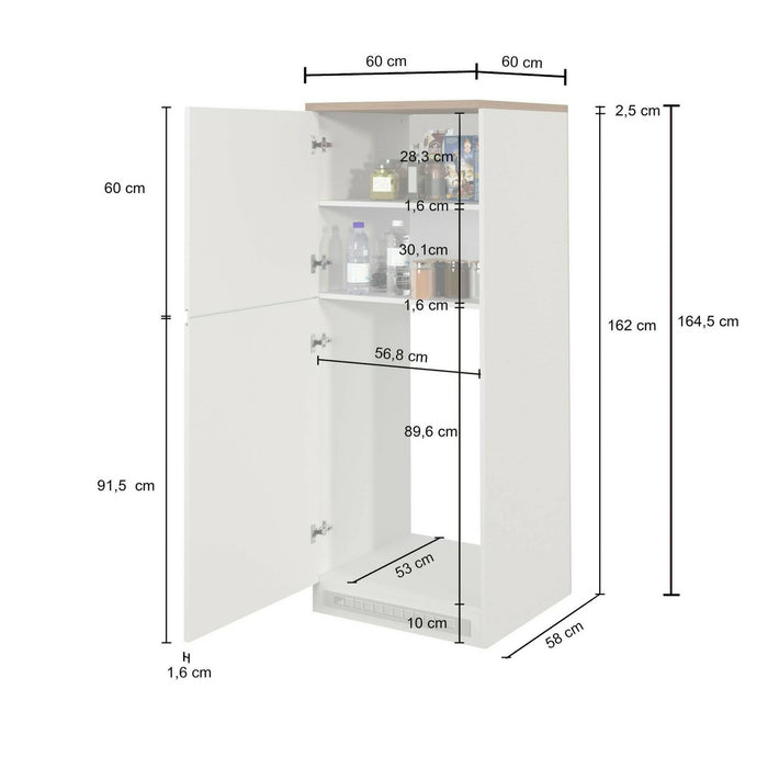 Dispensa da cucina Dcasasol, Mobile multiuso, Armadio porta frigo a 2 ante, 100% Made in Italy, 60x60h165 cm, Antracite e Ardesia