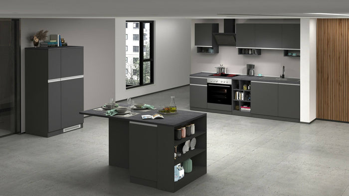 Dispensa da cucina Dcasasol, Mobile multiuso, Armadio porta frigo a 2 ante, 100% Made in Italy, 60x60h165 cm, Antracite e Ardesia