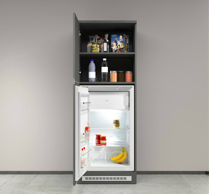 Dispensa da cucina Dcasasol, Mobile multiuso, Armadio porta frigo a 2 ante, 100% Made in Italy, 60x60h165 cm, Antracite e Ardesia