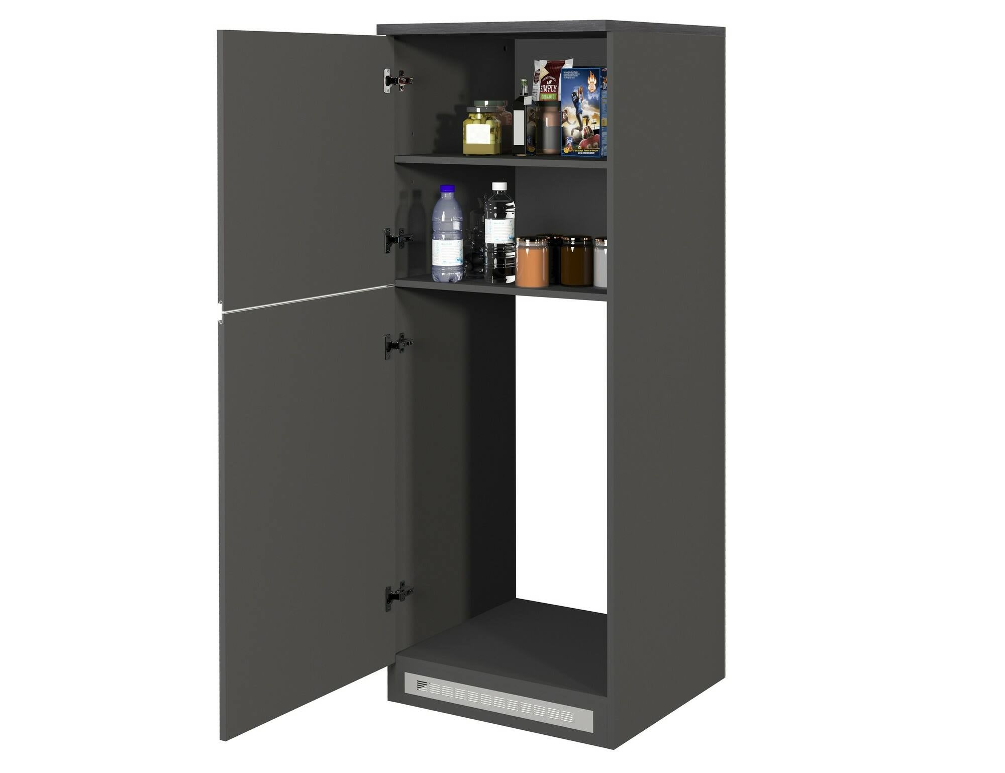 Dispensa da cucina Dcasasol, Mobile multiuso, Armadio porta frigo a 2 ante, 100% Made in Italy, 60x60h165 cm, Antracite e Ardesia