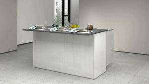 Isola da cucina Dcarnelo, Tavolo ausiliario portaoggetti, Mobile da cucina a 3 ante, 100% Made in Italy, 155x90h90 cm, Bianco lucido e Ardesia