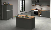 Isola da cucina Dcarnelo, Tavolo ausiliario portaoggetti, Mobile da cucina a 3 ante, 100% Made in Italy, 155x90h90 cm, Antracite e Rovere