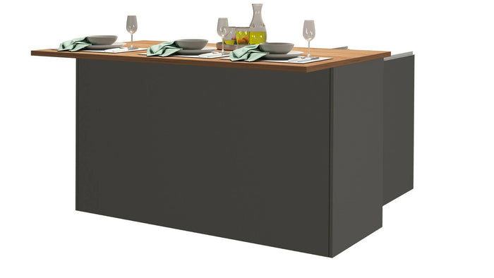 Isola da cucina Dcarnelo, Tavolo ausiliario portaoggetti, Mobile da cucina a 3 ante, 100% Made in Italy, 155x90h90 cm, Antracite e Rovere